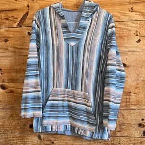 Faherty Striped Baja Hoodie Sweater - Blue & Cream
